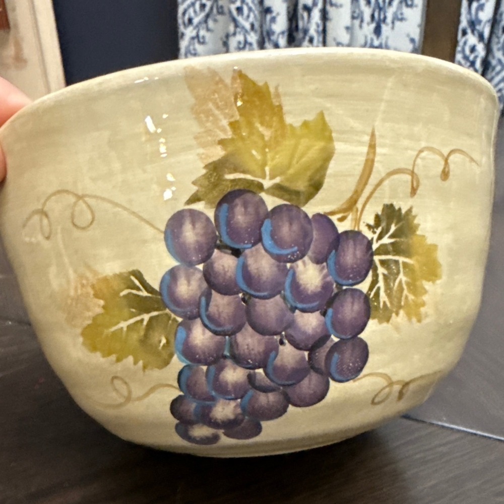 Tabletops Unlimited Cabernet Hand Painted Grape Ceramic Bowl Cream Purple